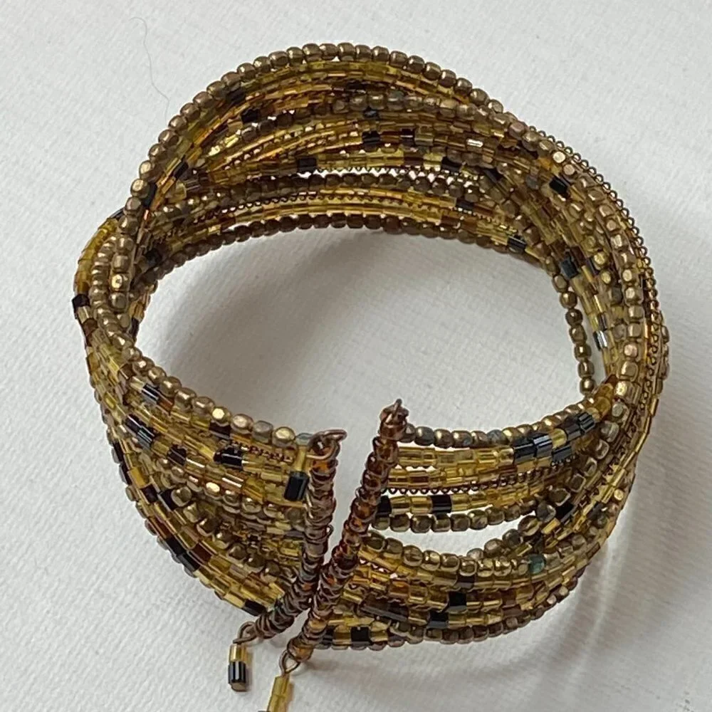 Gold beaded boho style cuff stretch bracelet